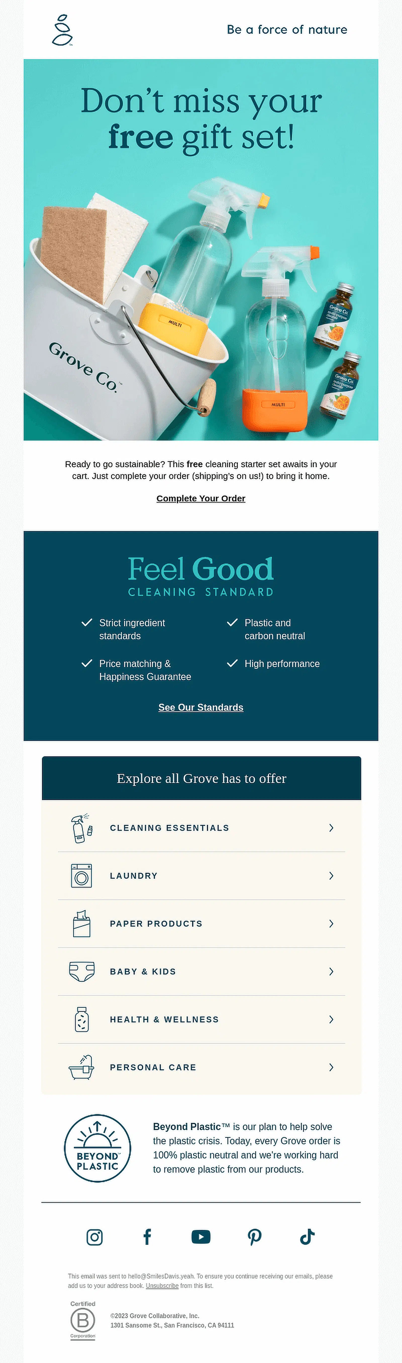 Esempio di email carrello abbandonato Grove