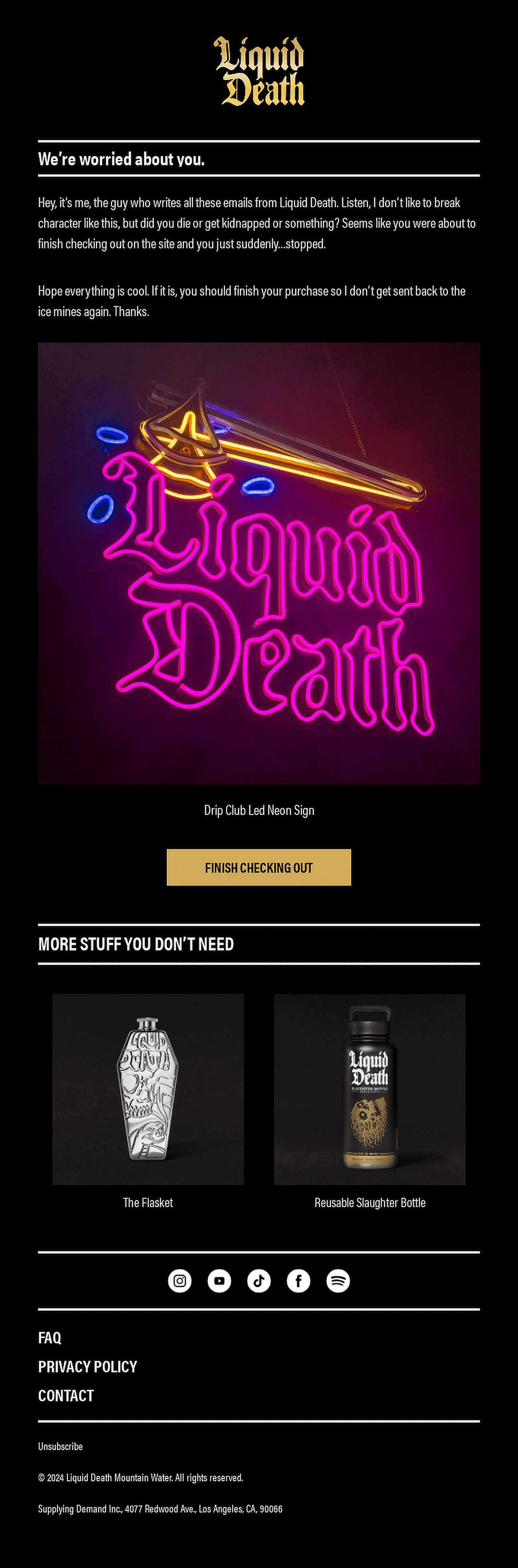 liquid death abandonded cart email example