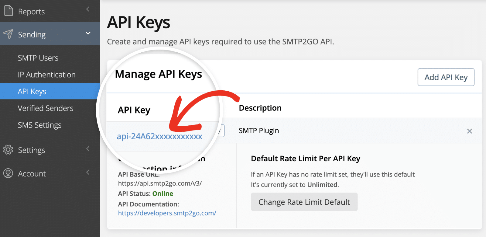 Select API key