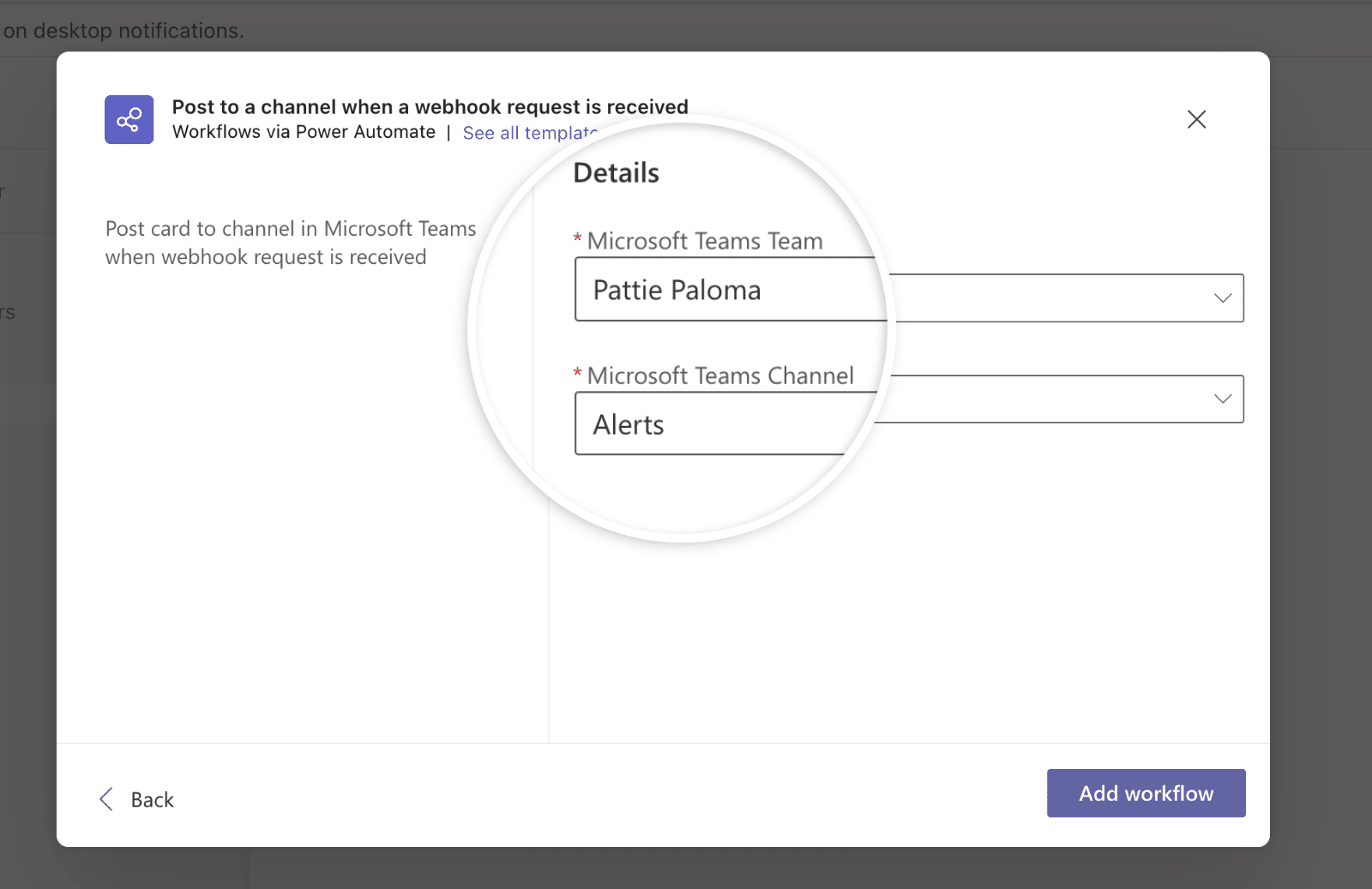 Select MS Team and Channel