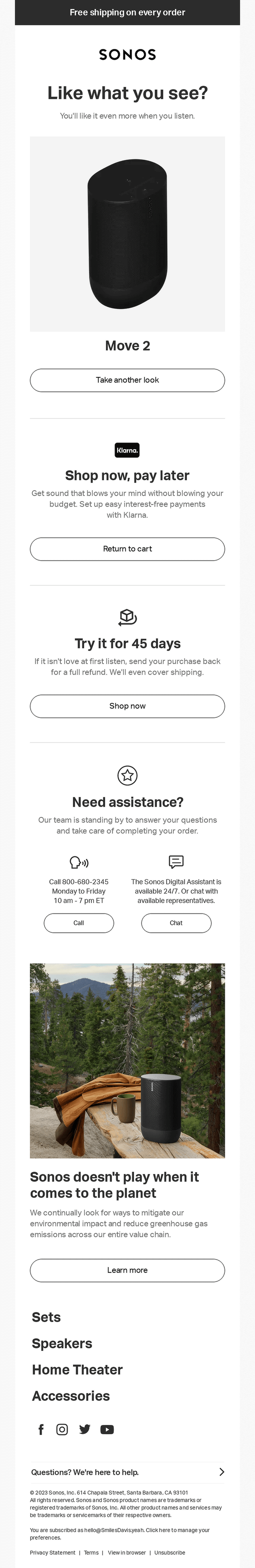 sonos abandonded cart email example