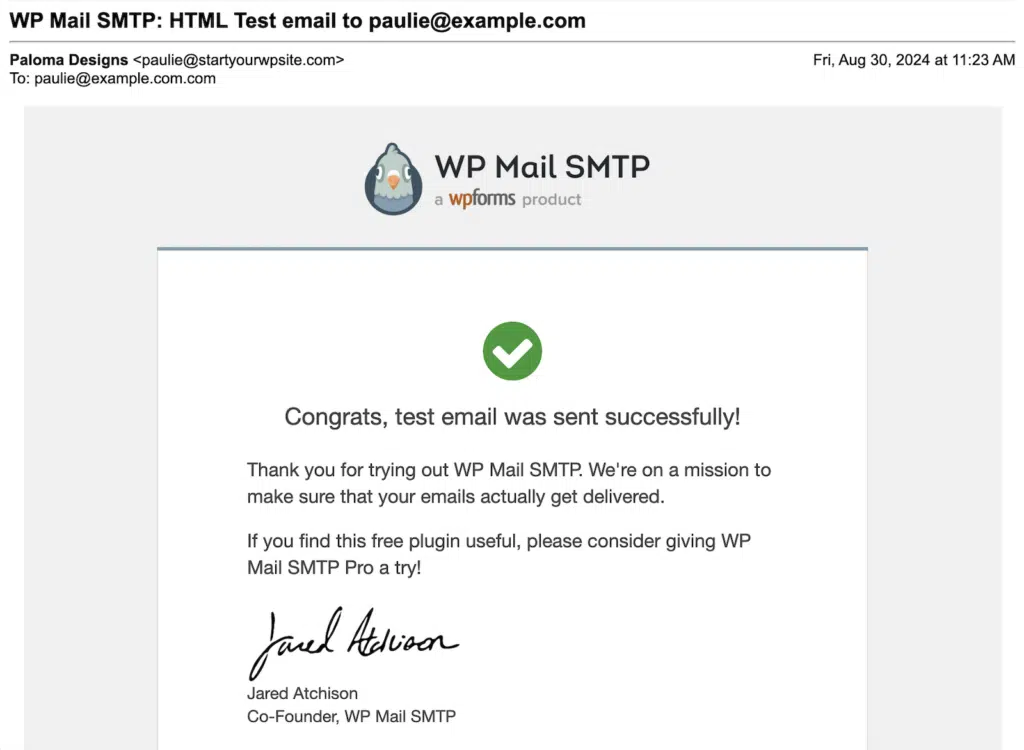 E-mail de test de WP Mail SMTP