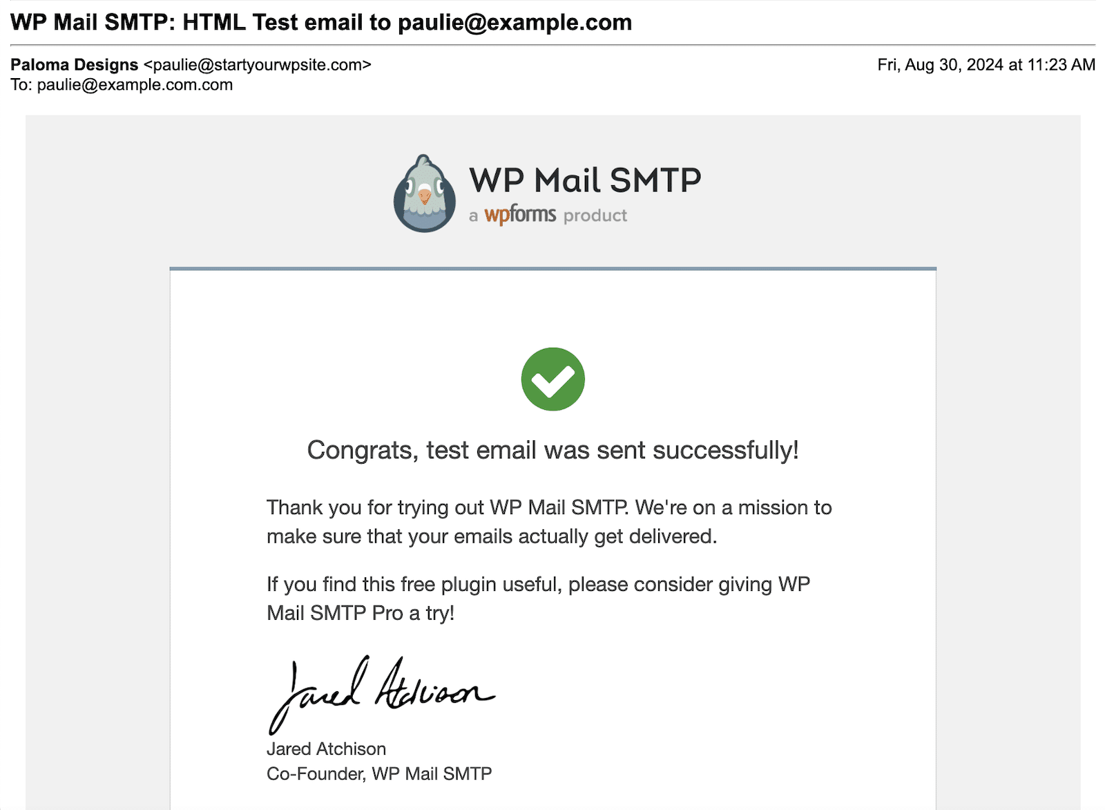 Test Email From WP Mail SMTP