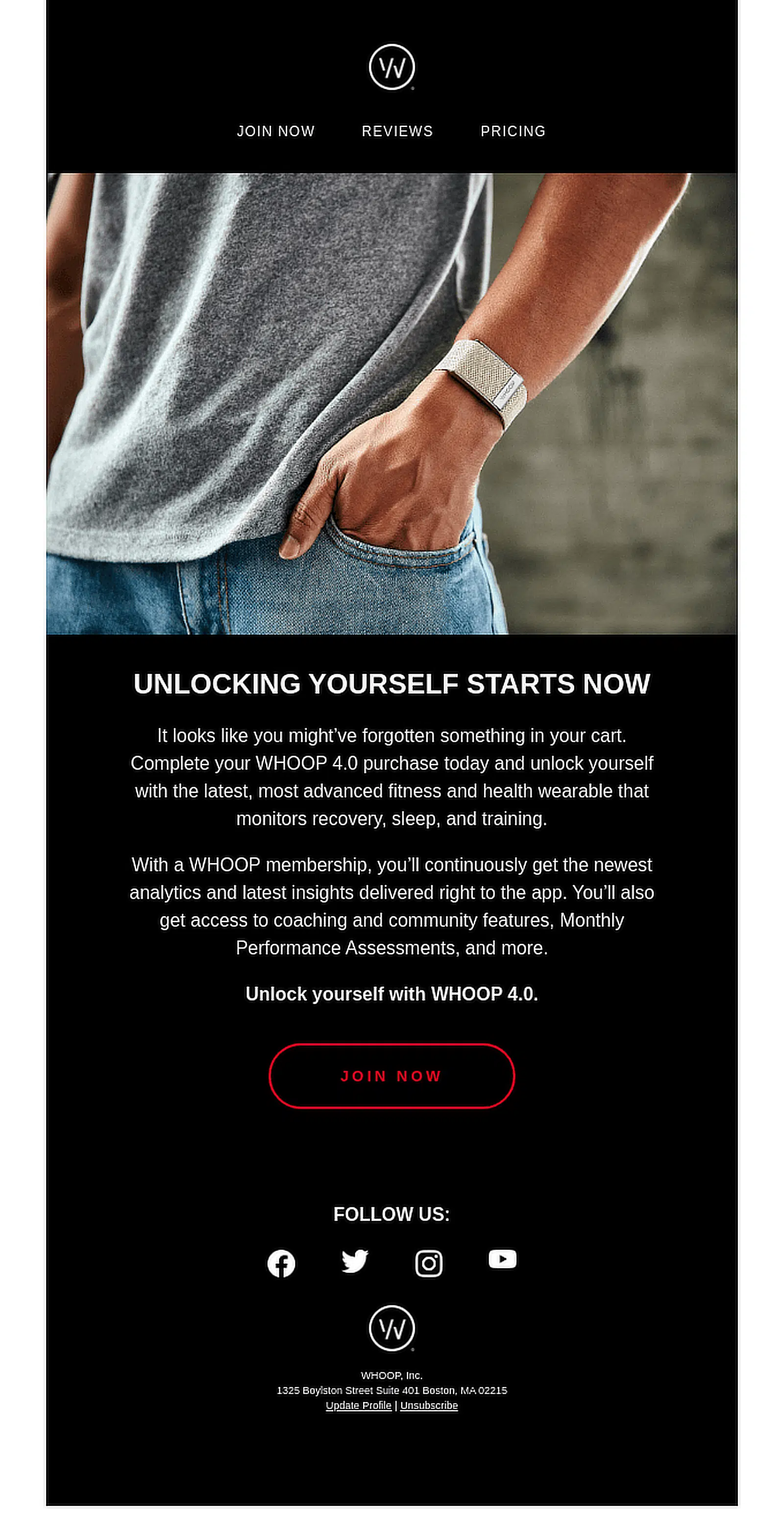 Esempio di email carrello abbandonato Whoop