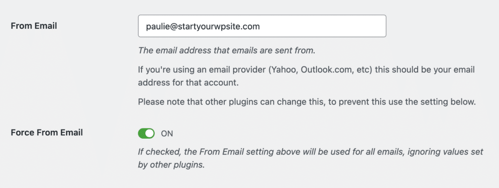 WP Mail SMTP From Email Settings