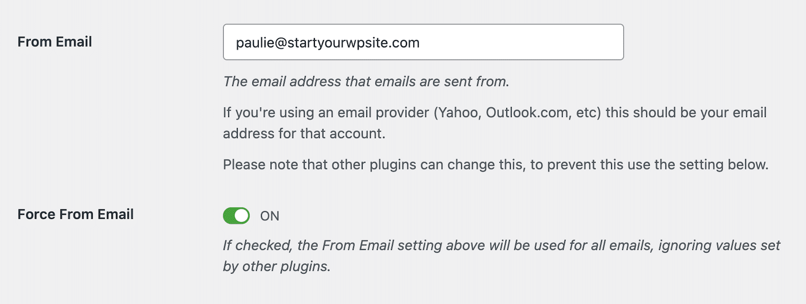 WP Mail SMTP From Email Settings