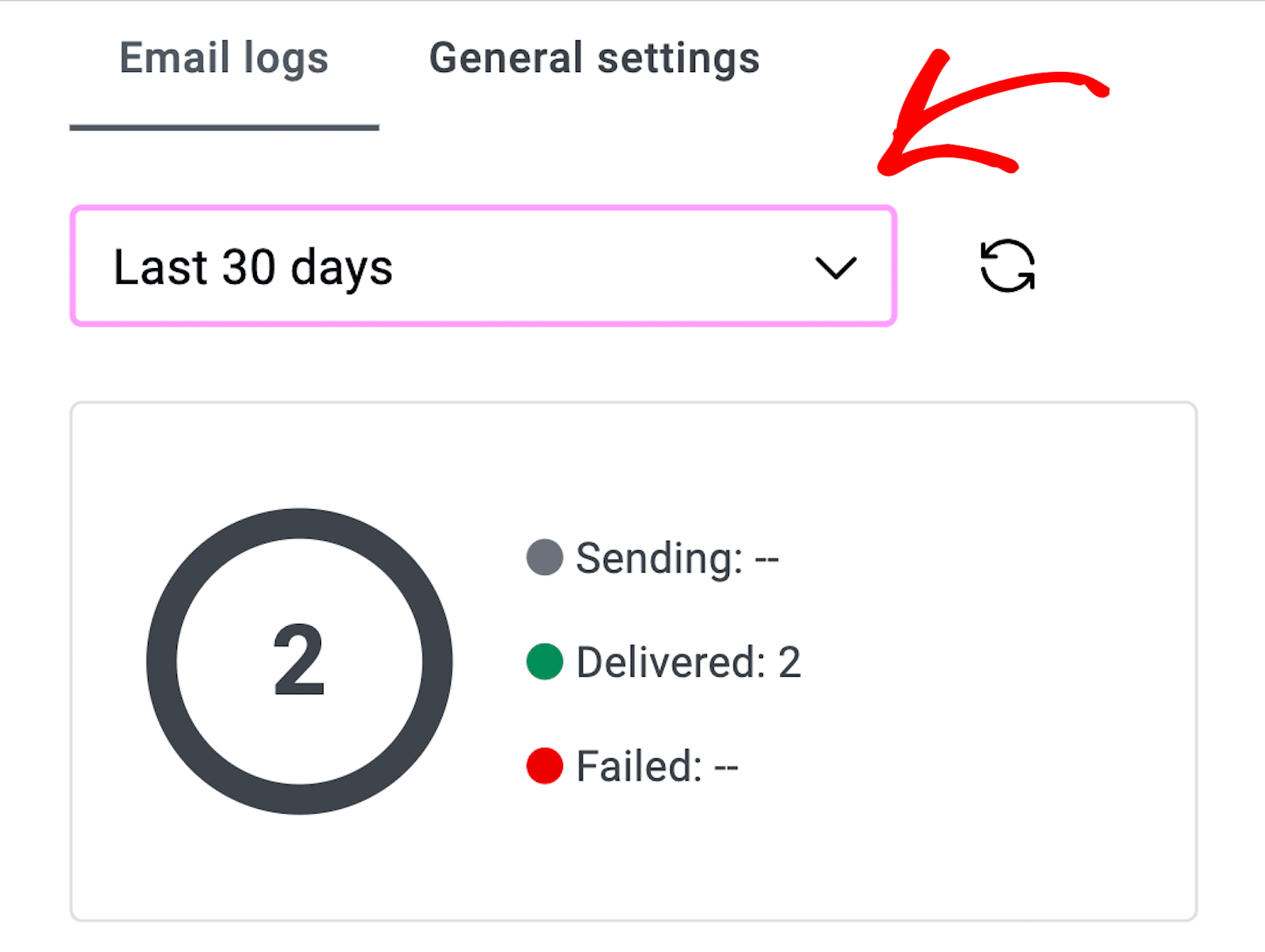 Setting the timeframe for Site Mailer email logs