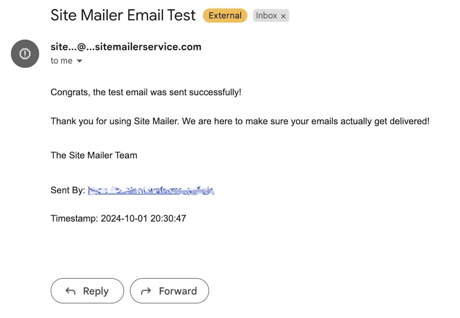 Receiving the Site Mailer test email