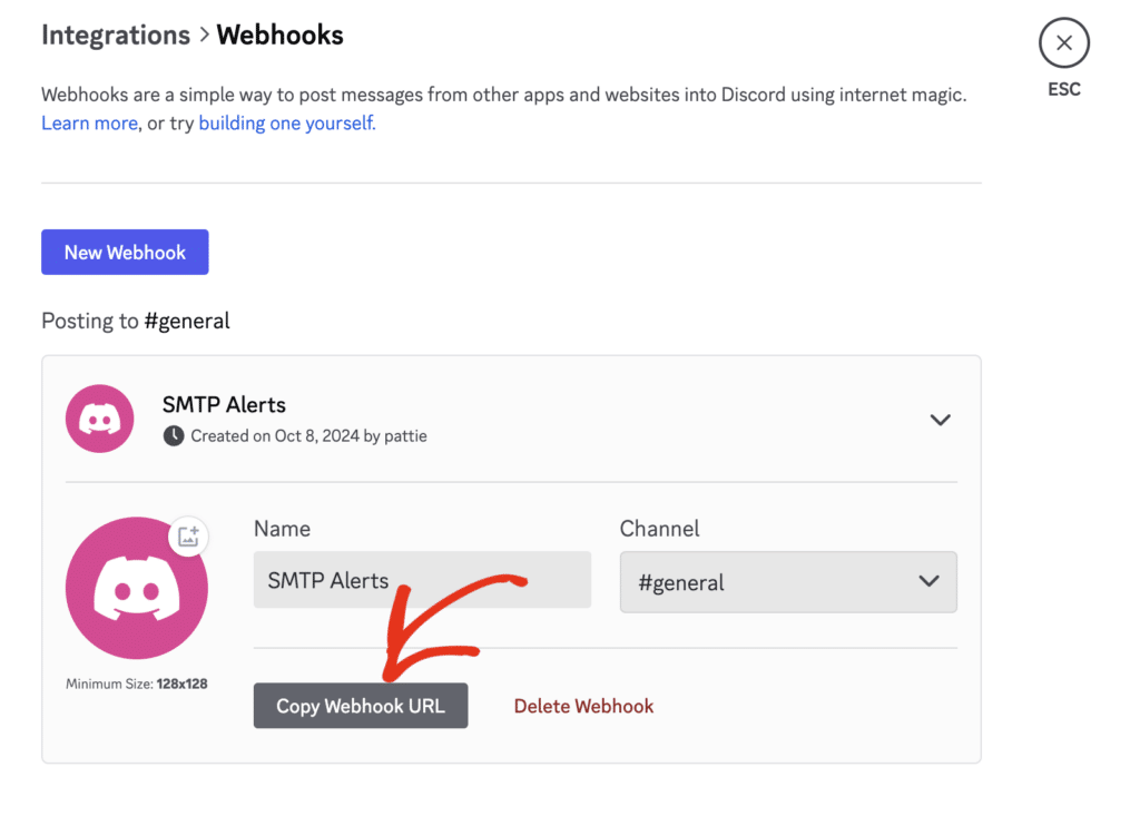 copy webhook url