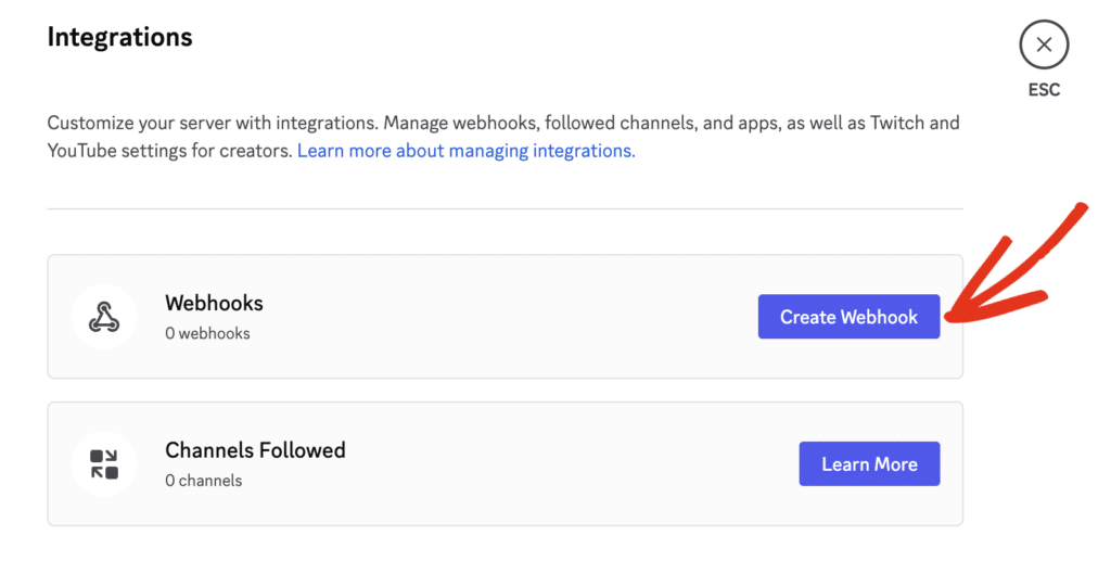 Create webhook in Discord