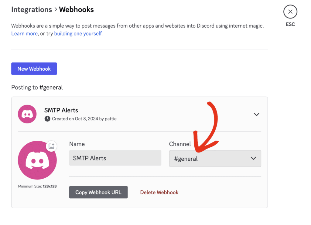 select webhook channel