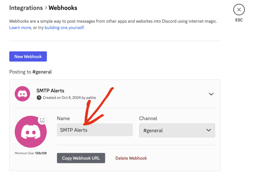 set webhook name