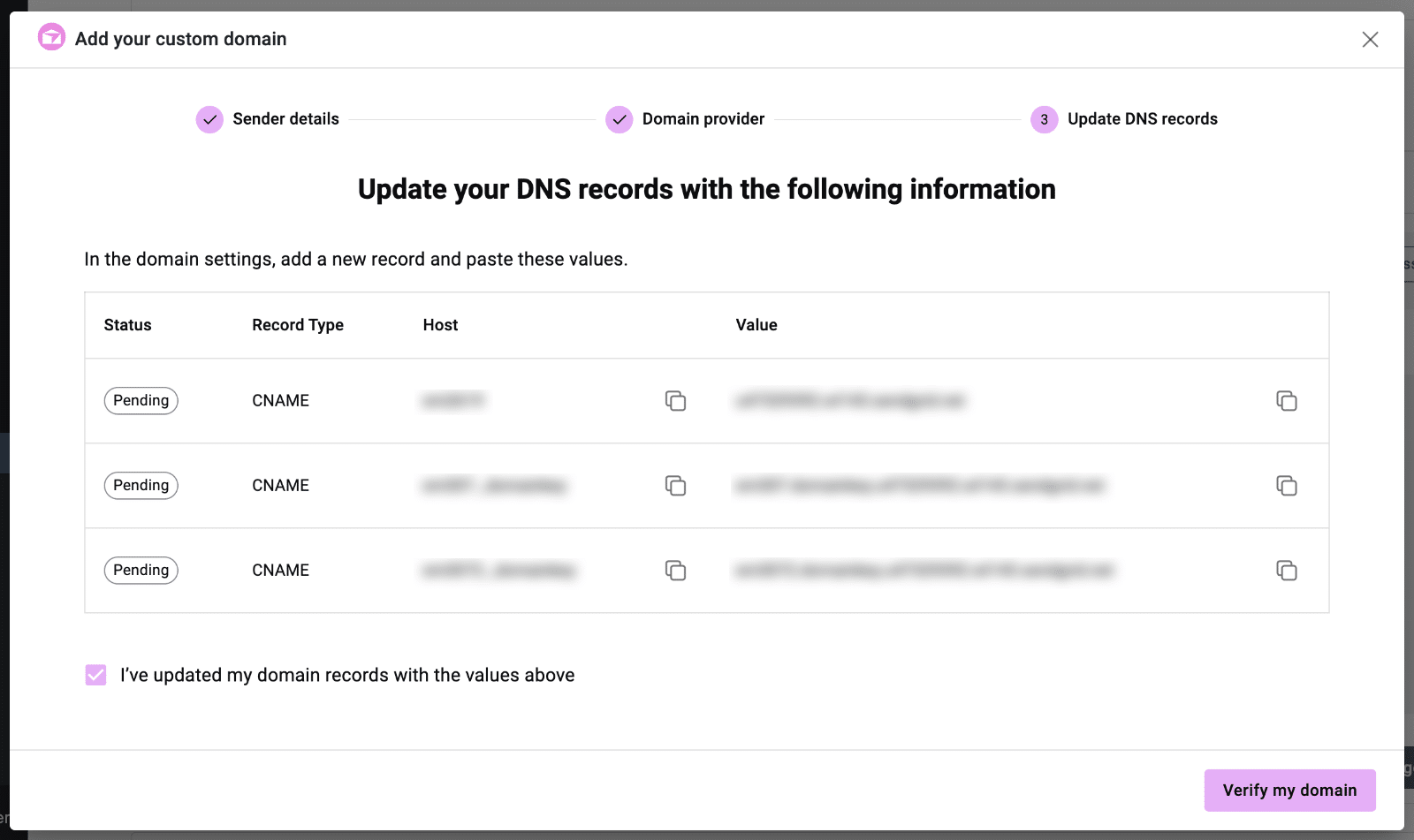 Verifying your domain with Site Mailer