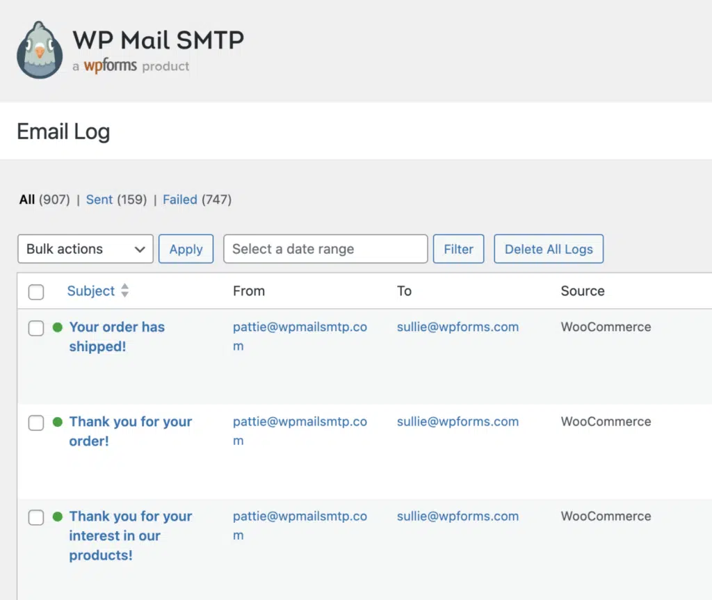 WP Mail SMTP email logs