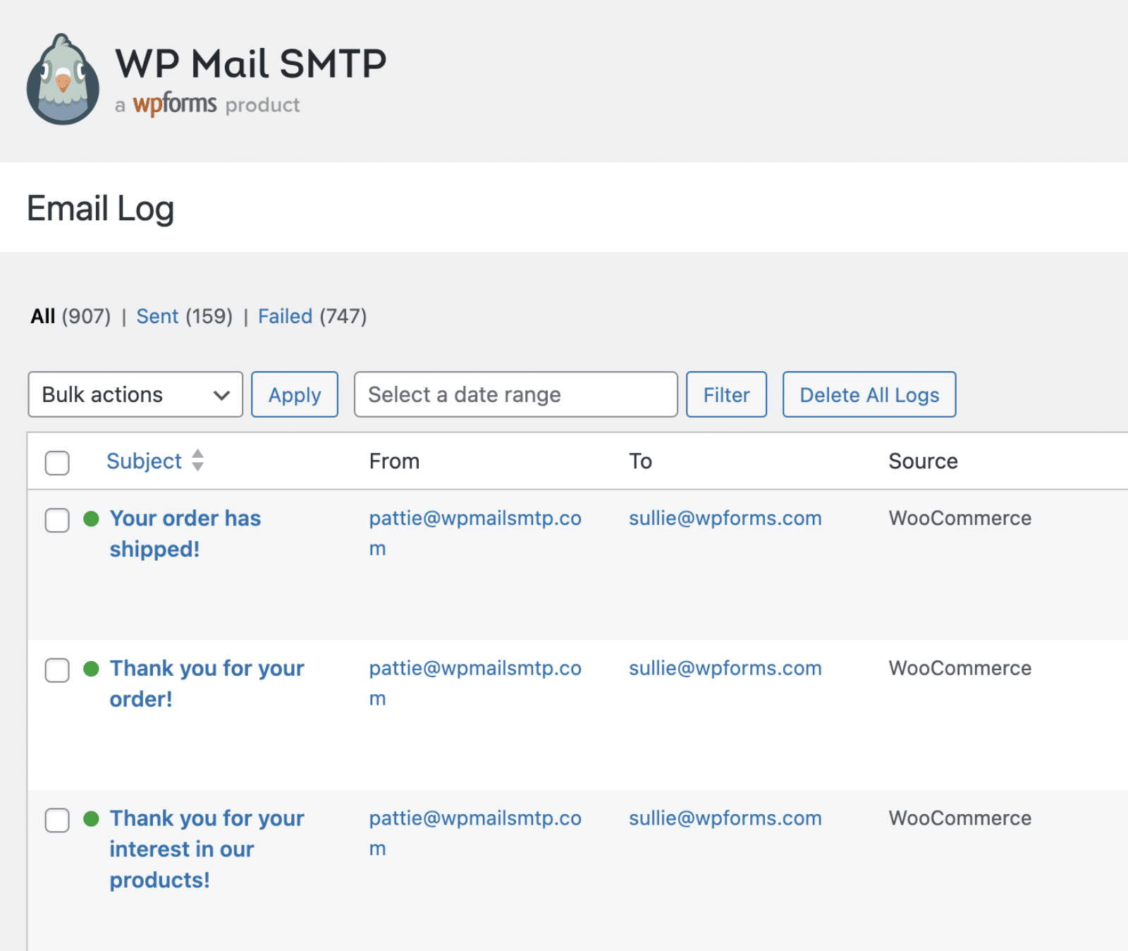 WP Mail SMTP email logs