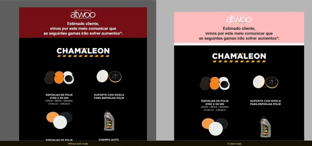 problèmes d'inversion des couleurs en mode sombre