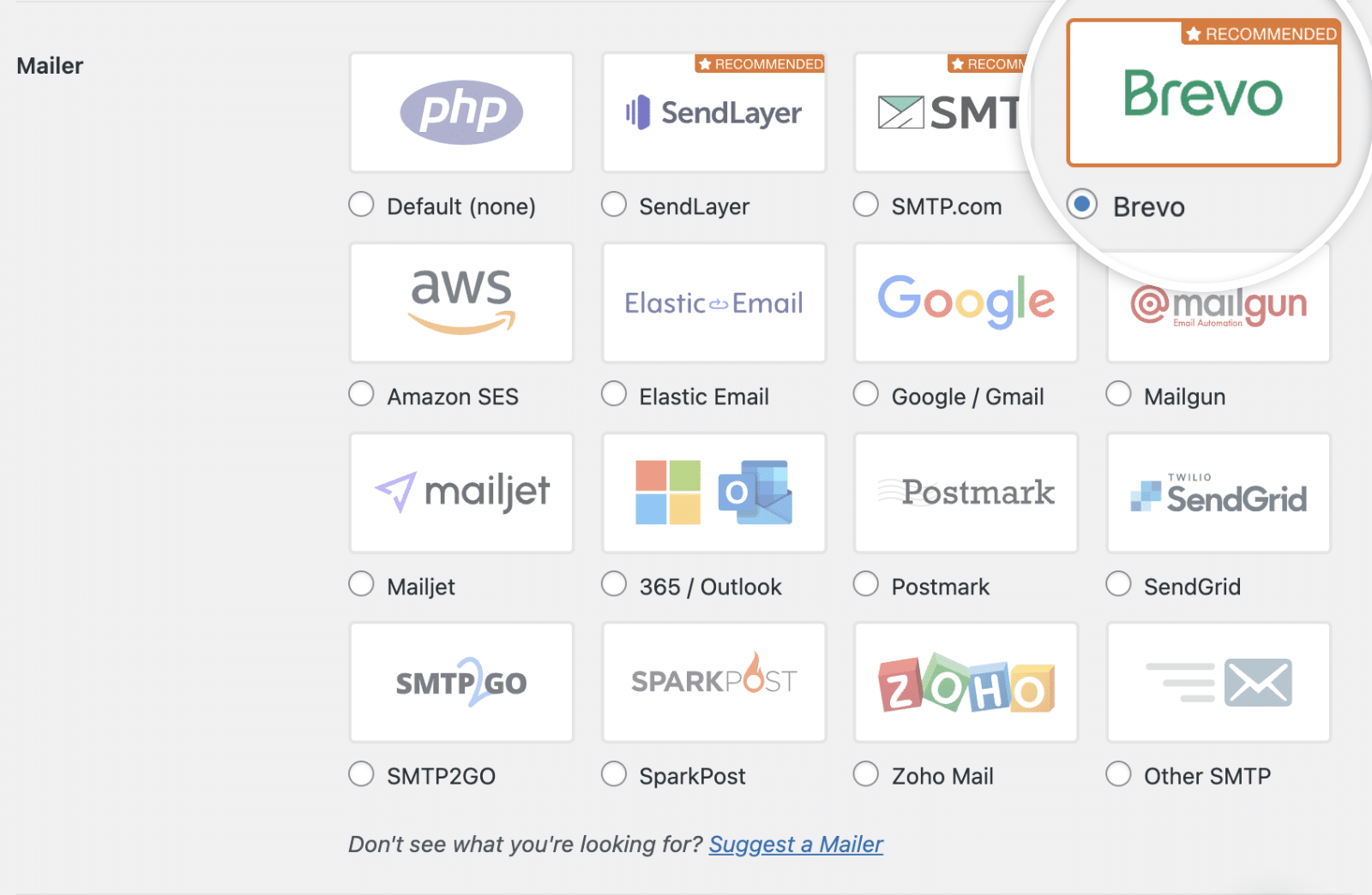 Select Brevo mailer in WP Mail SMTP