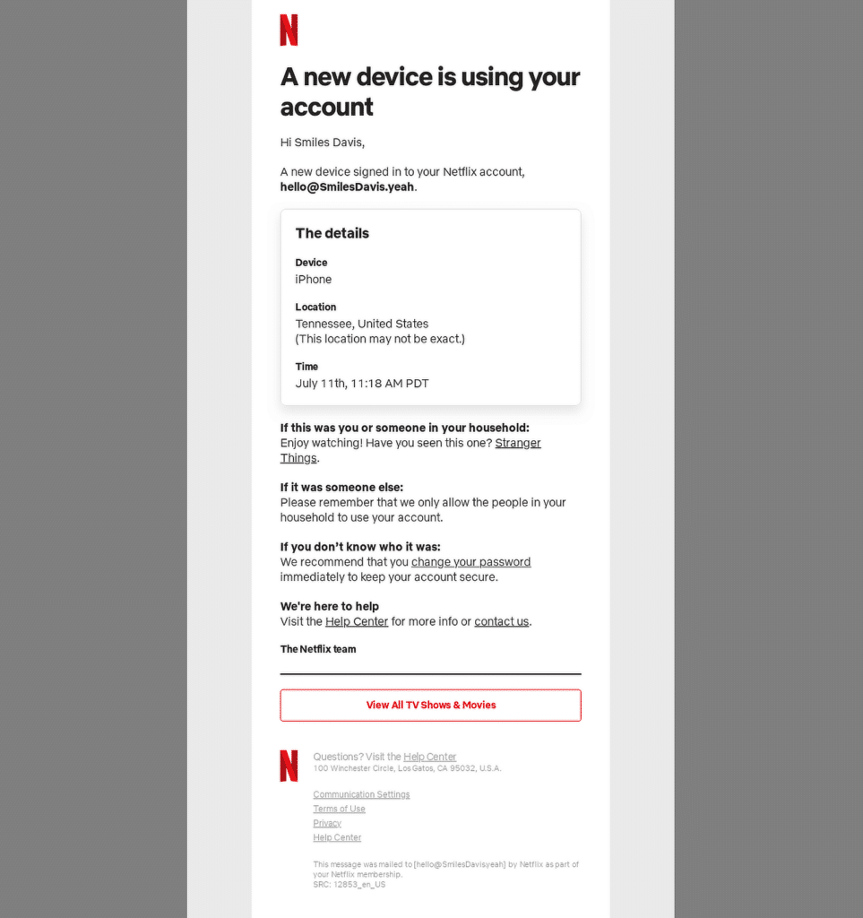 netflix email notification
