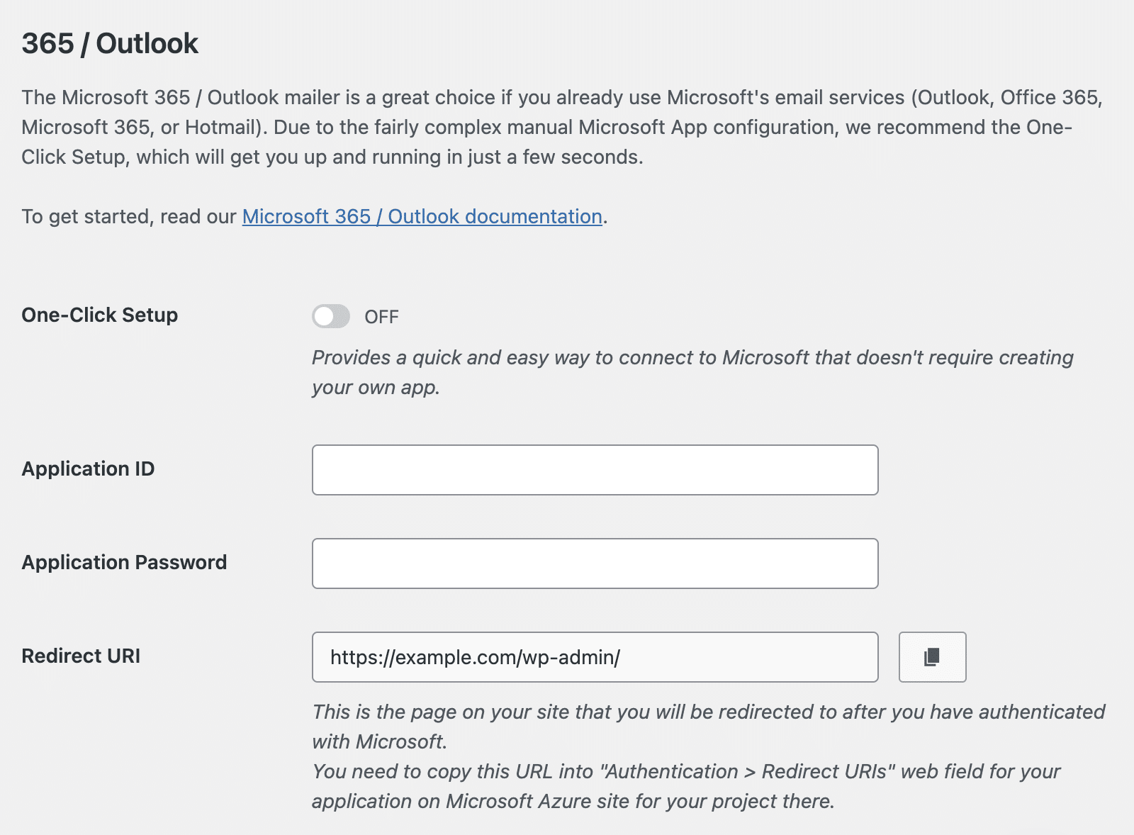 Outlook mailer settings