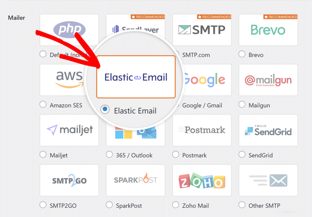 Select Elastic Email mailer