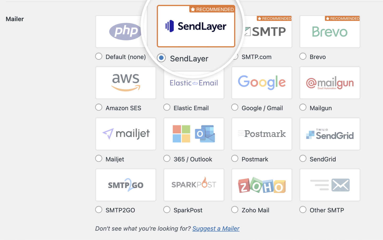 Select SendLayer mailer