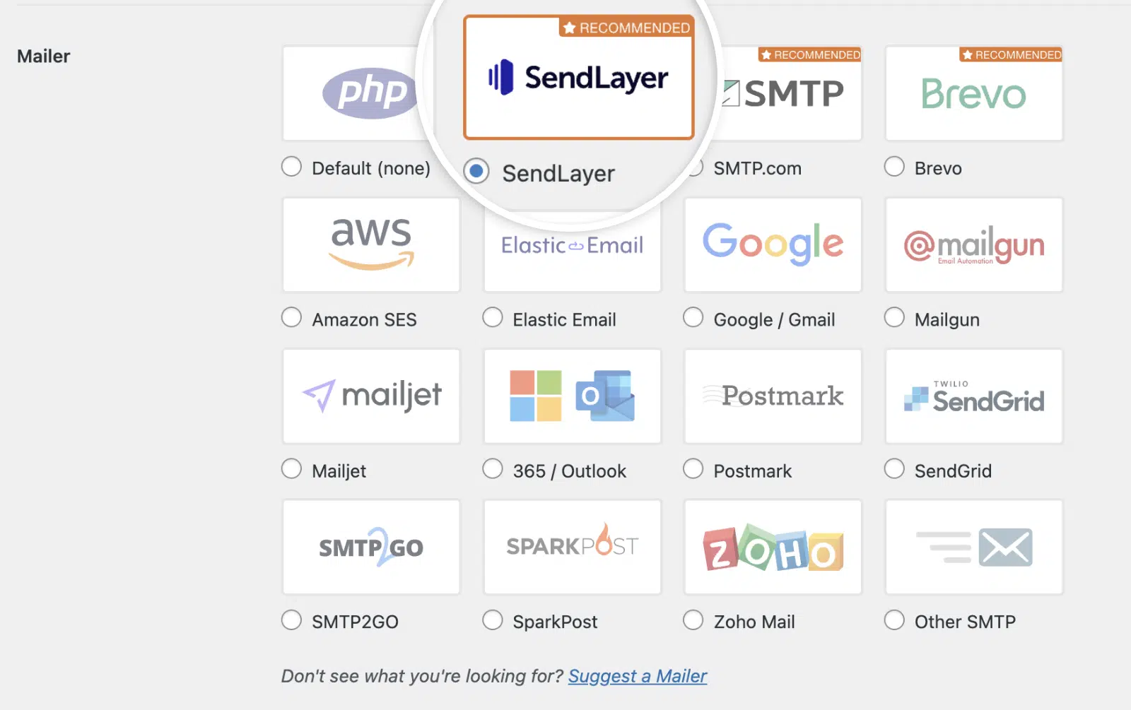 Select SendLayer mailer