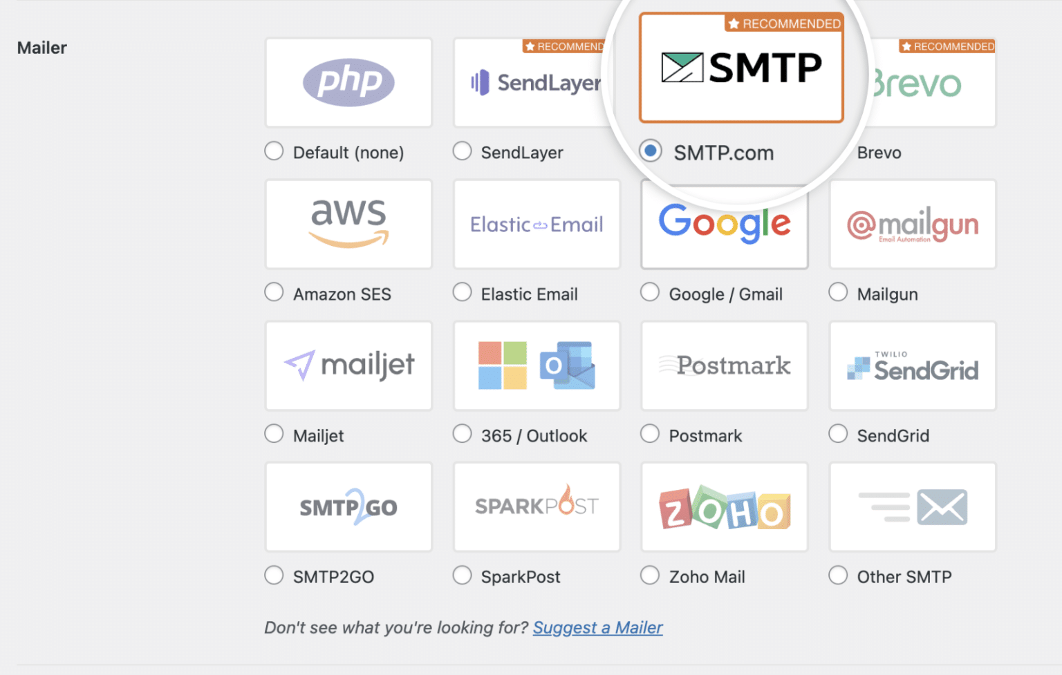 SMTP.com Mailer auswählen