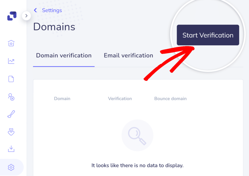 Click Start Verification in Elastic Email settings