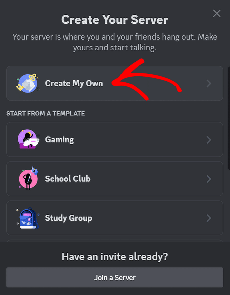 create discord server