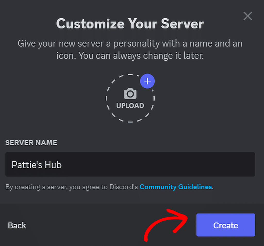 enter server name and icon