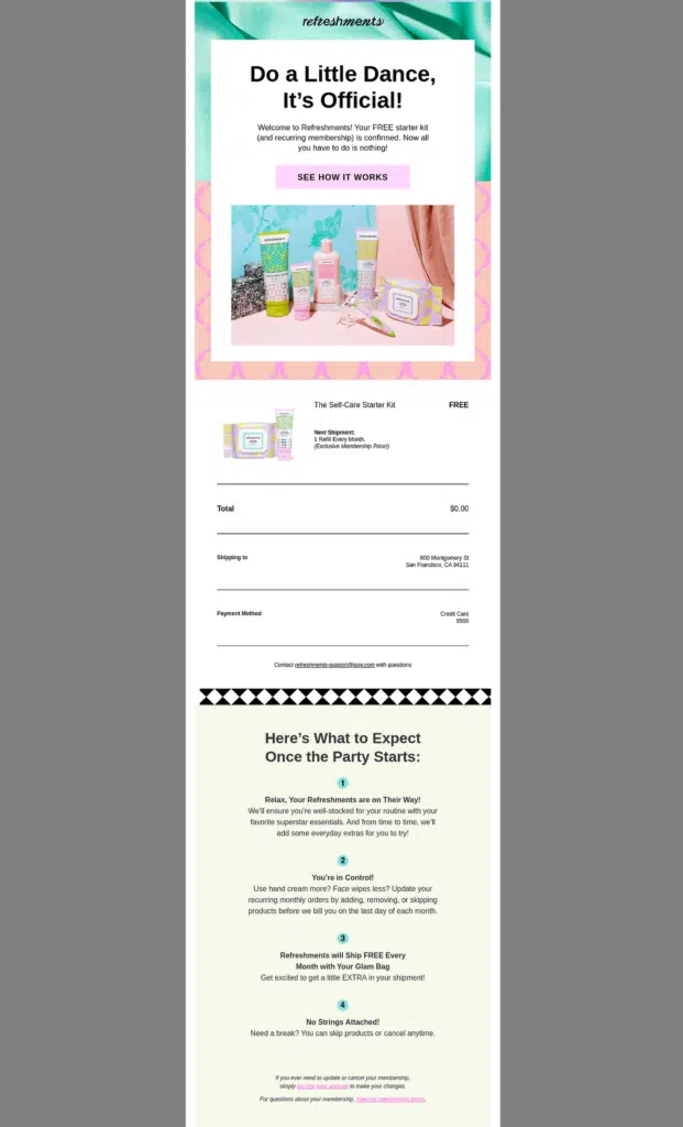 Exemple de confirmation de commande Ipsy