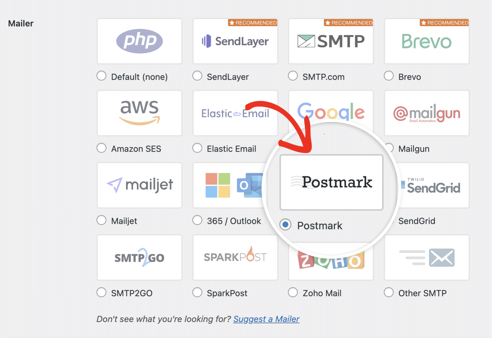 Select Postmark mailer