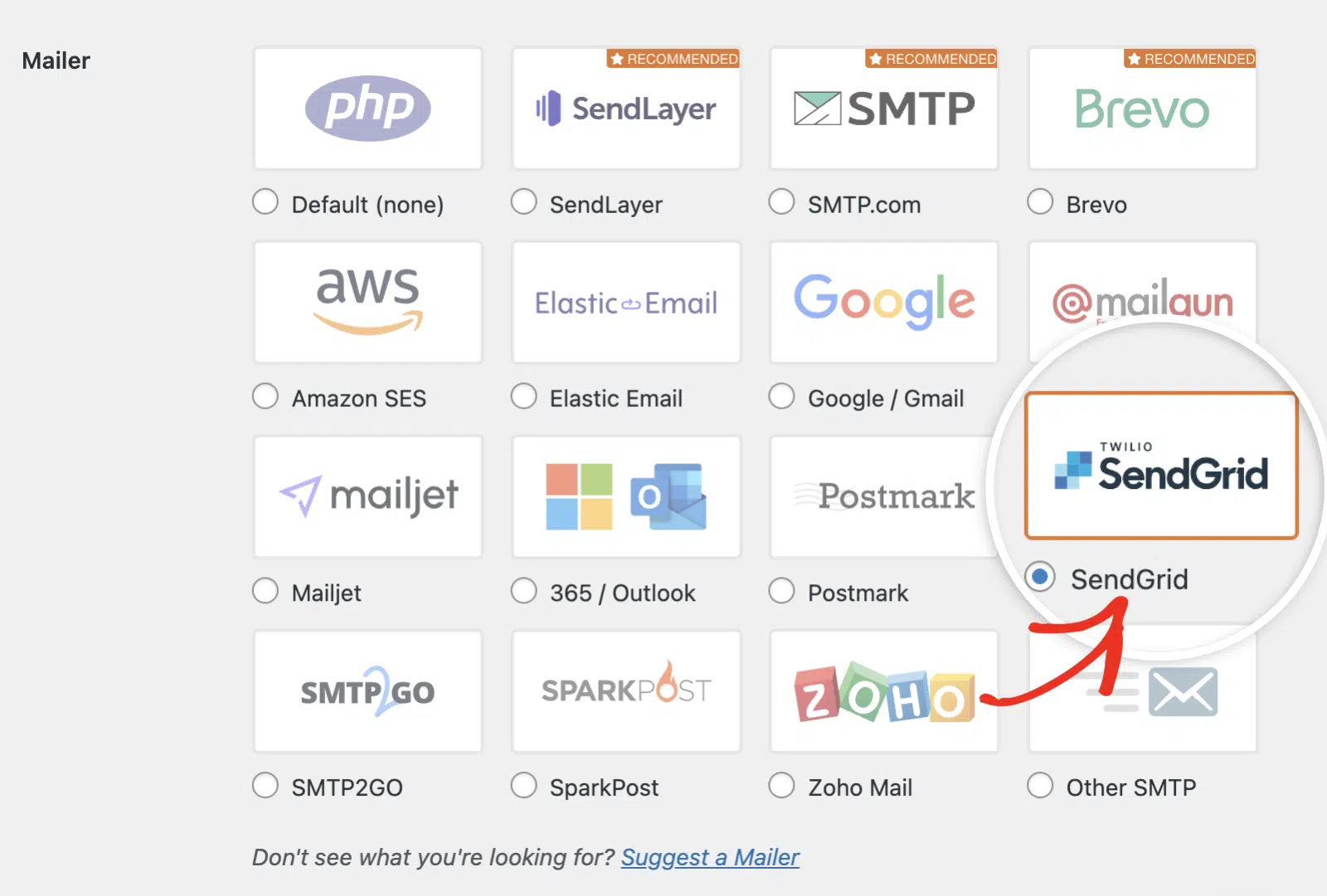 Select SendGrid mailer