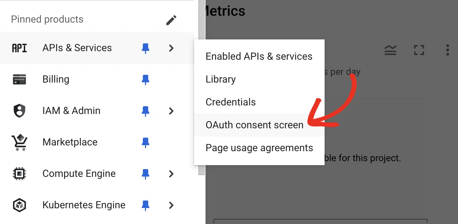 Select OAuth consent screen option