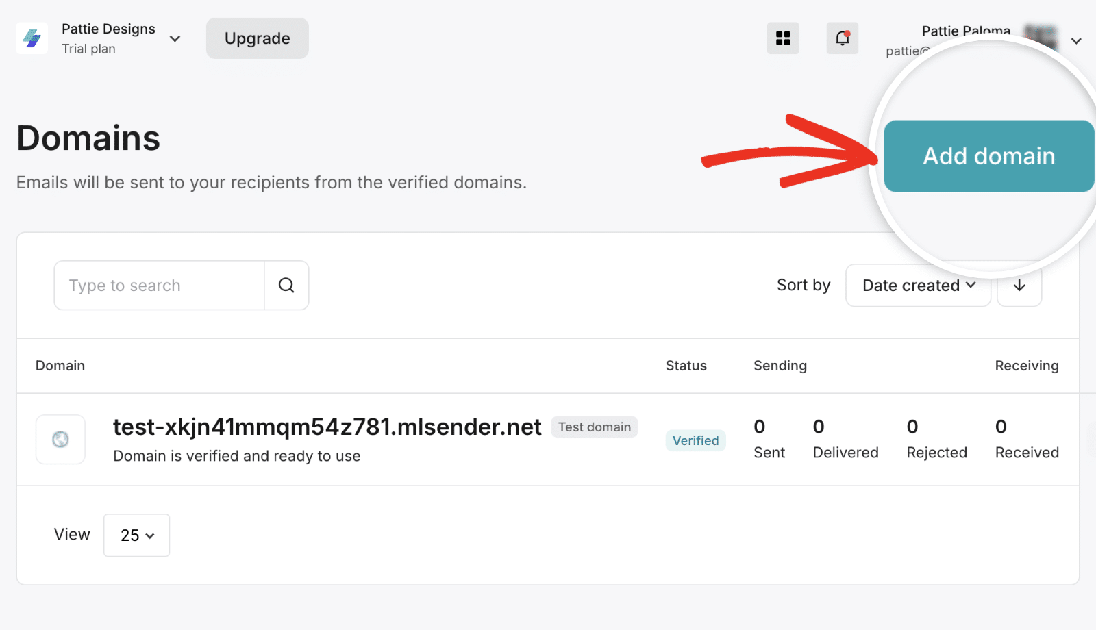 Click the Add domain button