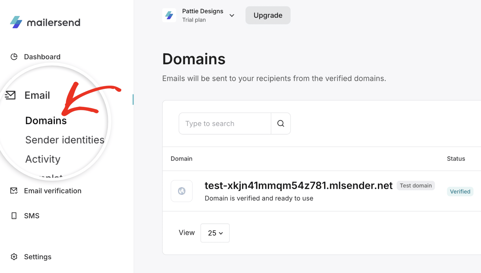 Select domains option