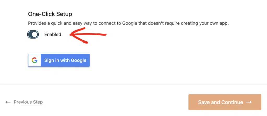 turn on Gmail one-click setup