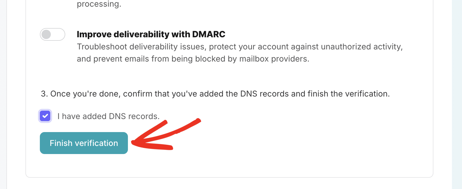 Click the Finish verification button