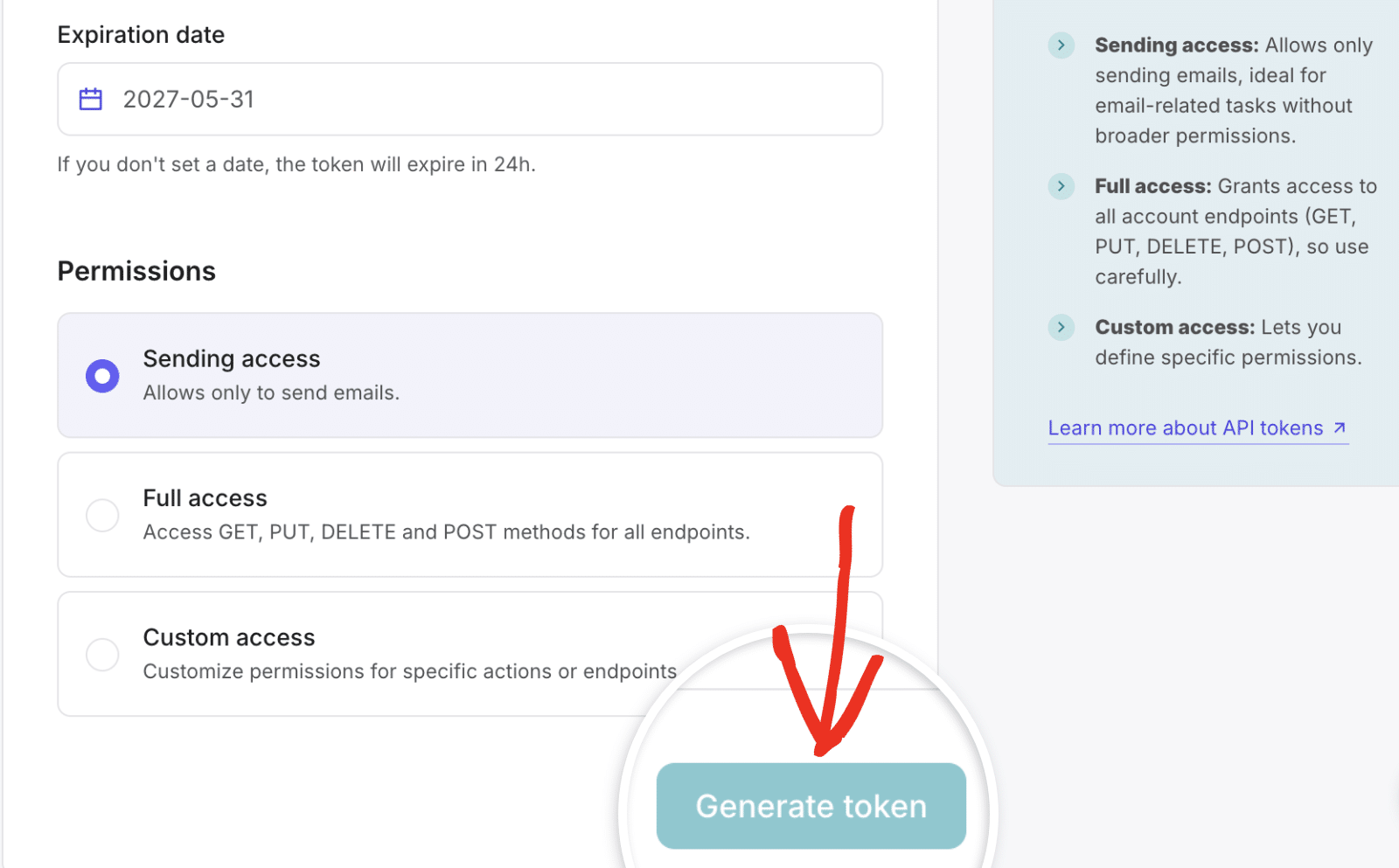 Click the Generate token button