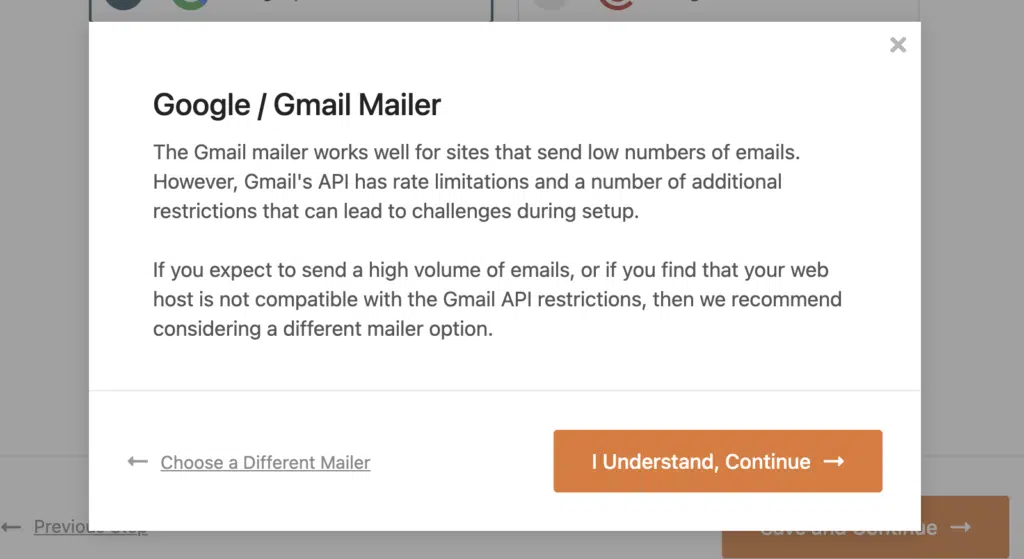 Confirm you understand Gmail limitations