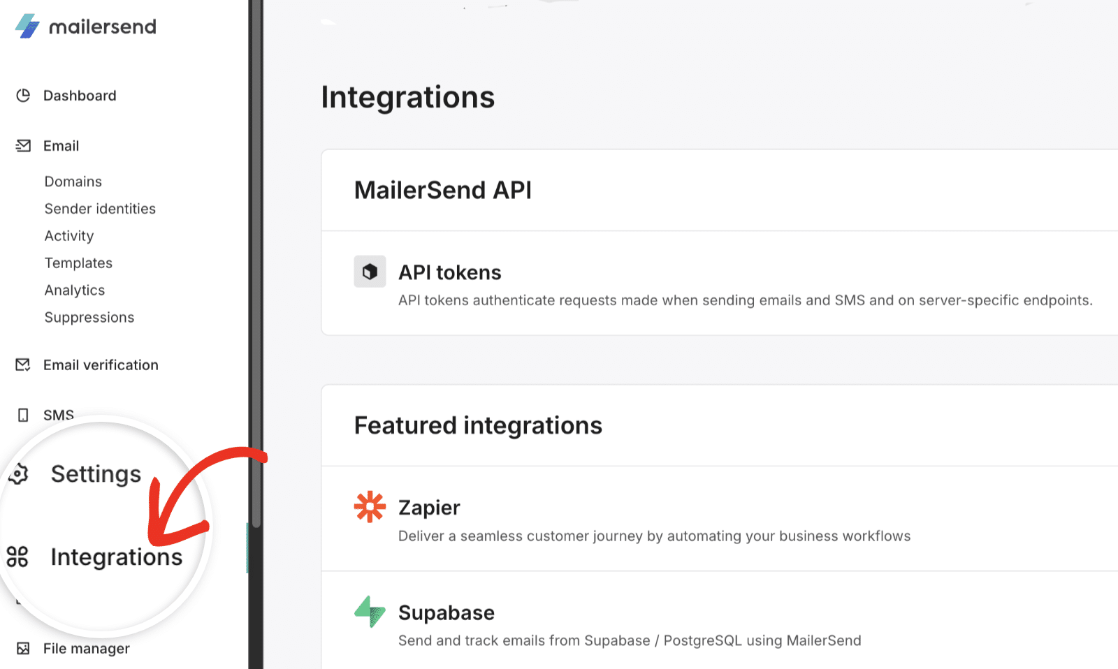 MailerSend Integrations settings