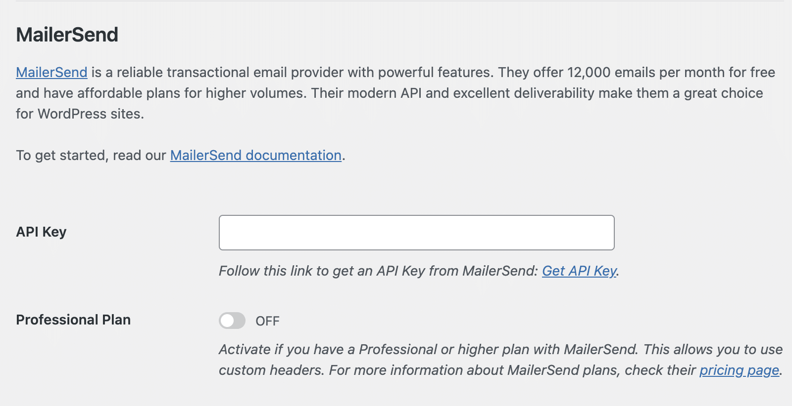 MailerSend configuration options