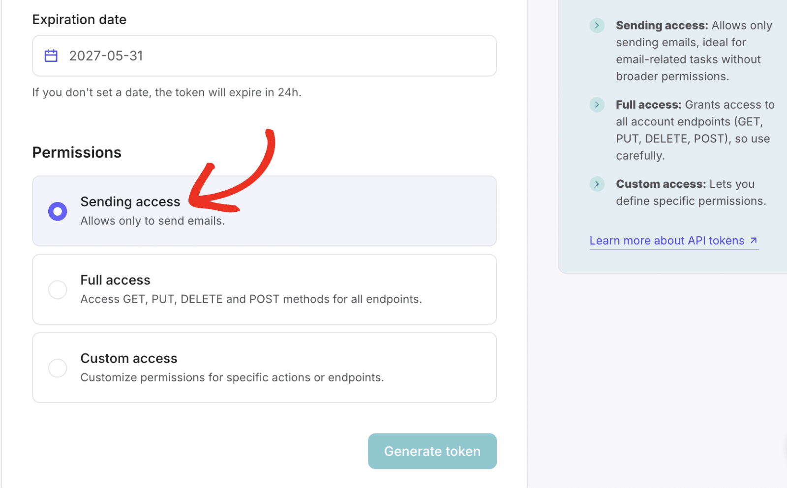 Select permissions option