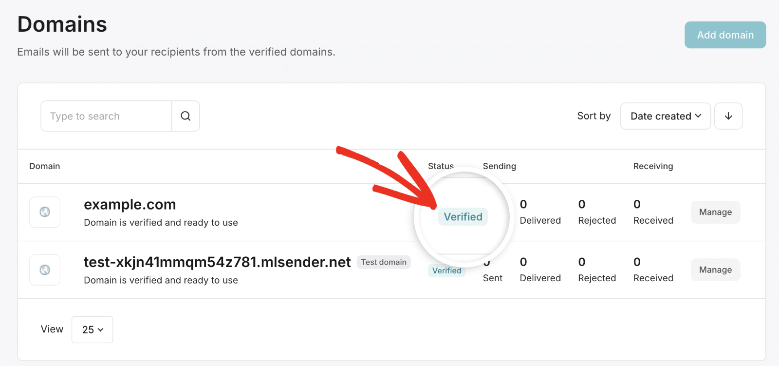 Domain verification successful