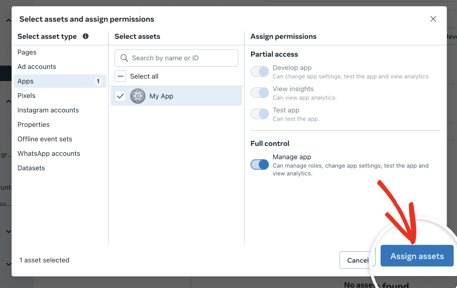 Assign assets button