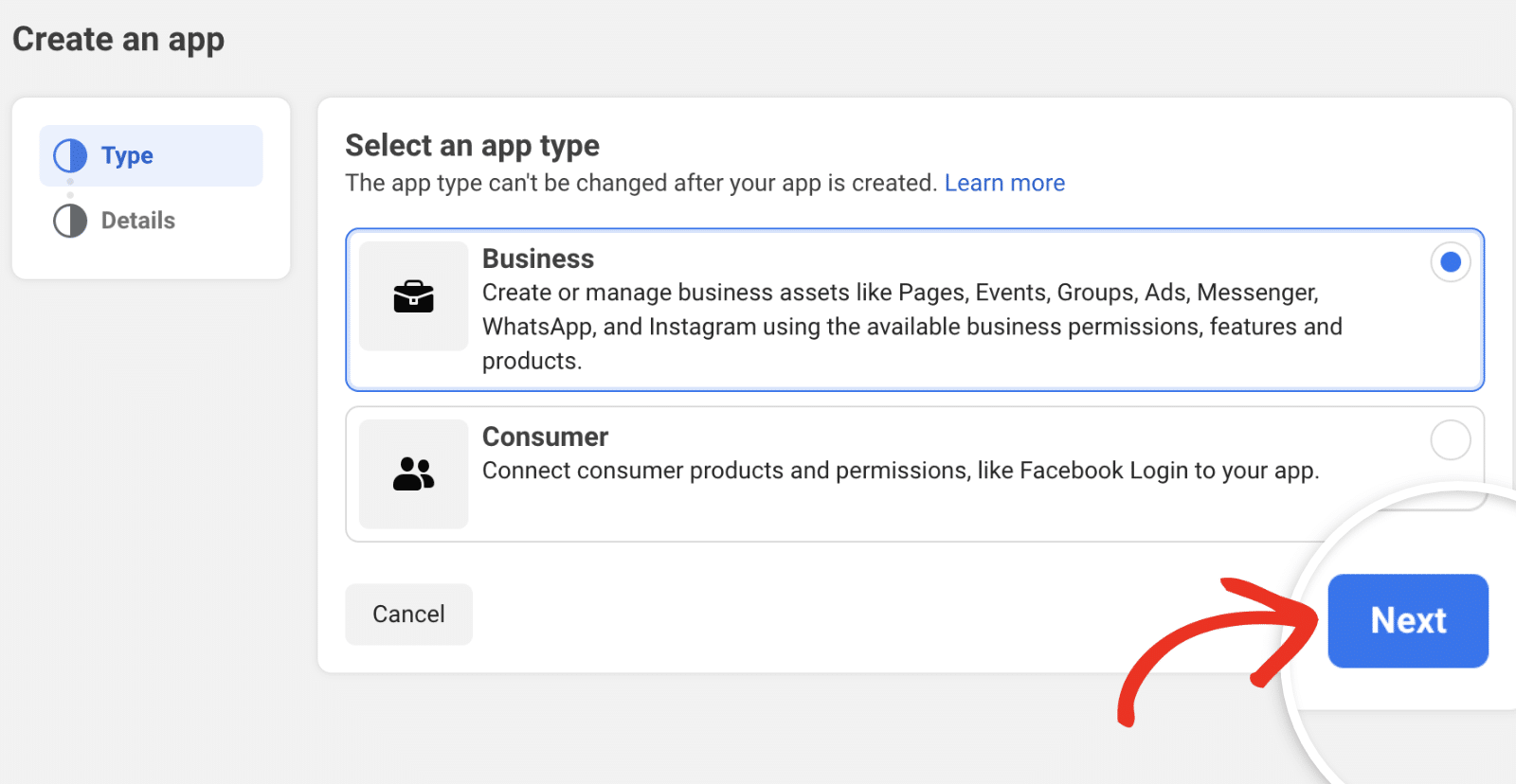 Select business app type