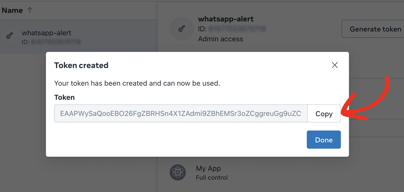 Copy access token