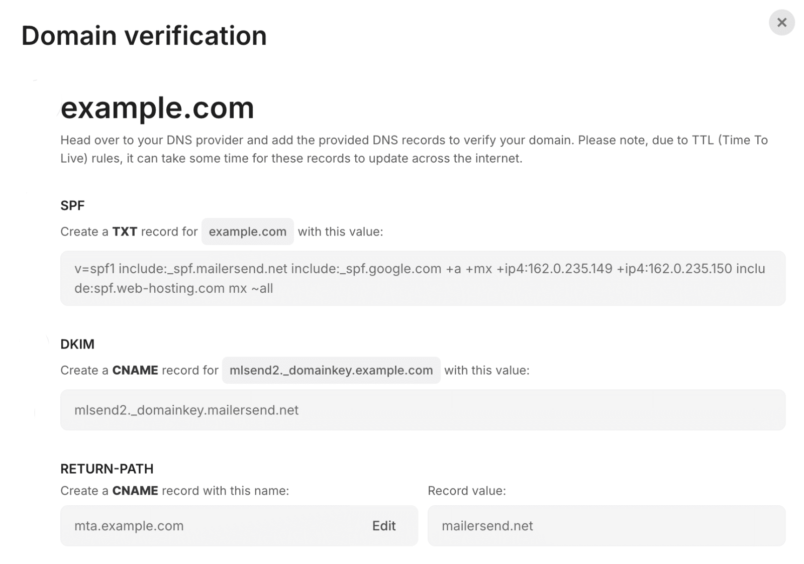 domain-verification - WP Mail SMTP MailerSend DNS Records