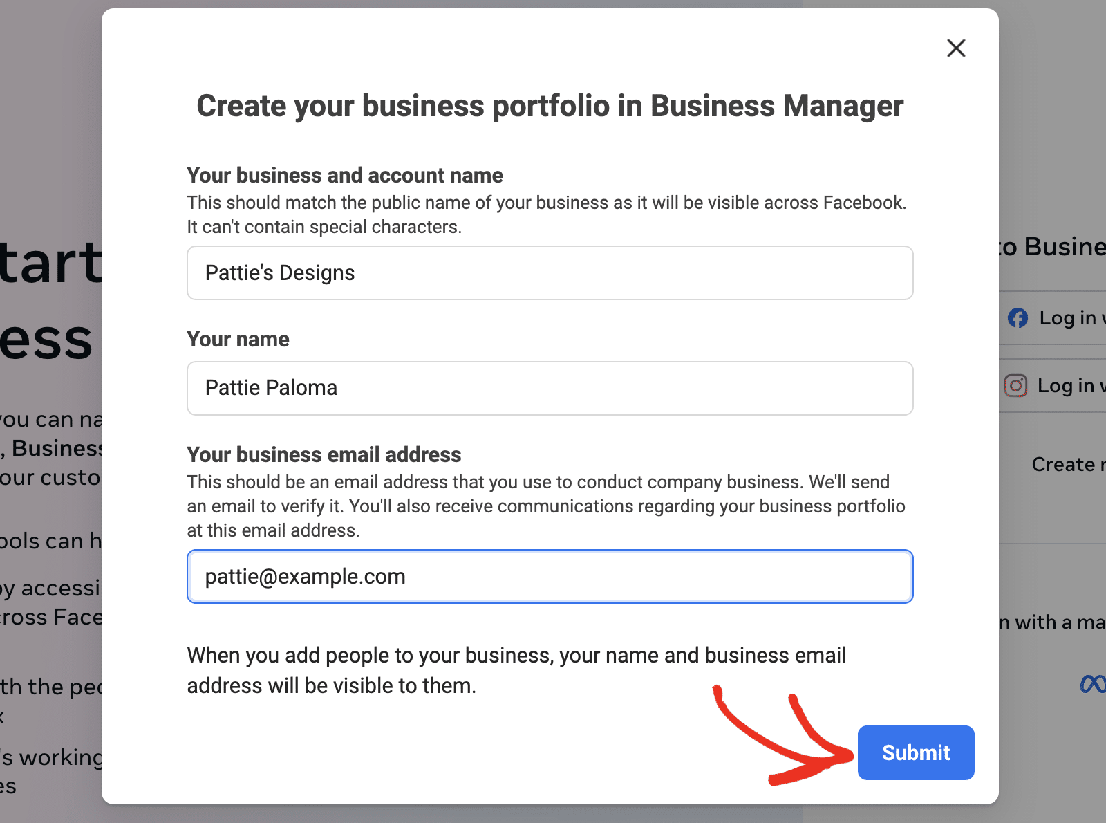 Enter business portfolio details