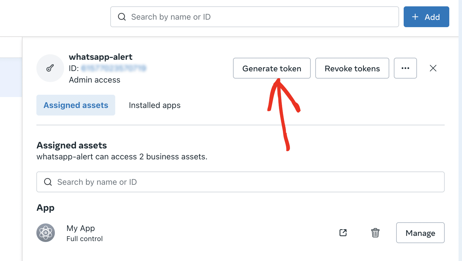 Create a new access token button